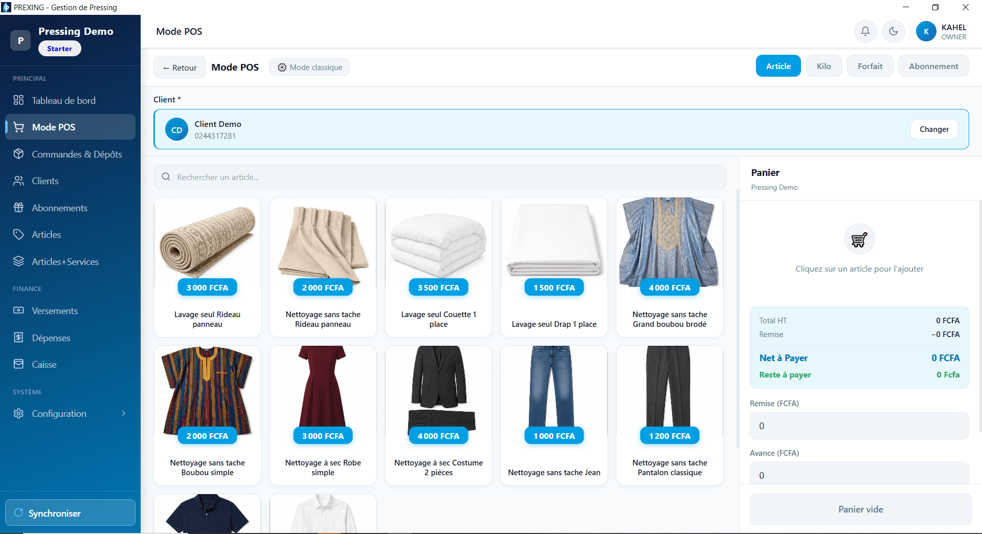 Client sélectionné dans le mode POS PREXING